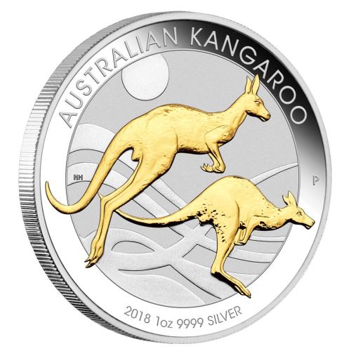 Perth-Mint-New-Release:-Australian-Kangaroo-2018-1-Oz-Silver-Gilded-Edition